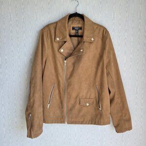 Forever 21 Mens M Moto Jacket Asymmetric Faux Suede Camel Tan Zipper  Indie
